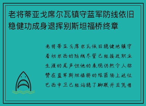 老将蒂亚戈席尔瓦镇守蓝军防线依旧稳健功成身退挥别斯坦福桥终章 老将蒂亚戈席尔瓦镇守蓝军防线依旧稳健功成身退挥别斯坦福桥终章